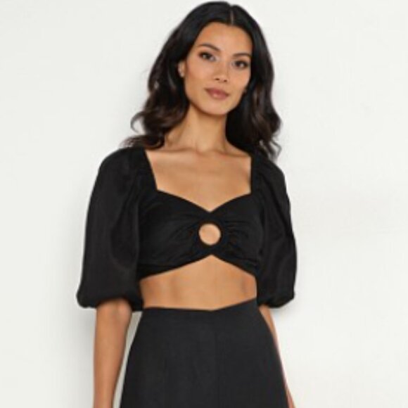 Faithfull the Brand La Marches Linen Top Black Cropped Smocked Retro Size 4 Boho - Picture 1 of 10